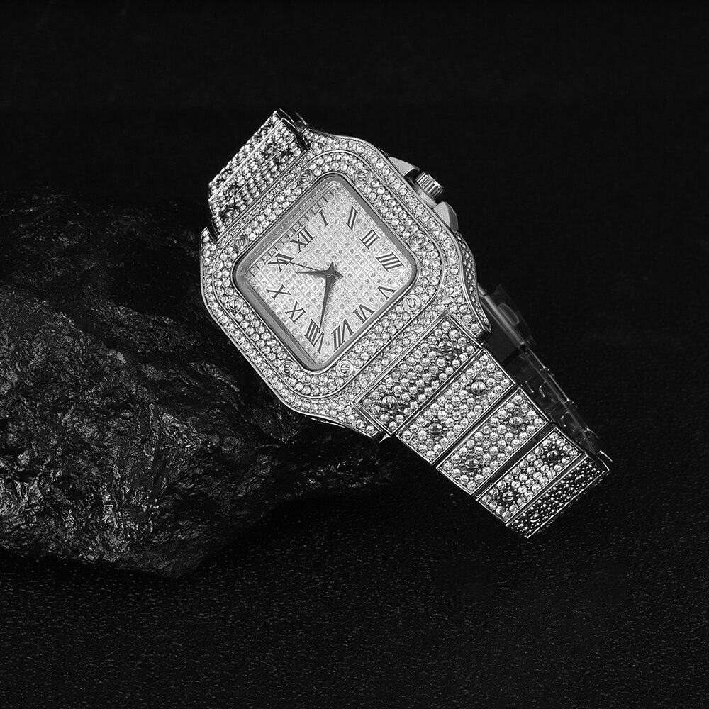 Vierkante Horloge Ijs Uit Diamant Hip Hop Sunburst Wijzerplaat Waterdichte Quartz Horloges Droshipping Reloj Hombre Marca De Lujo