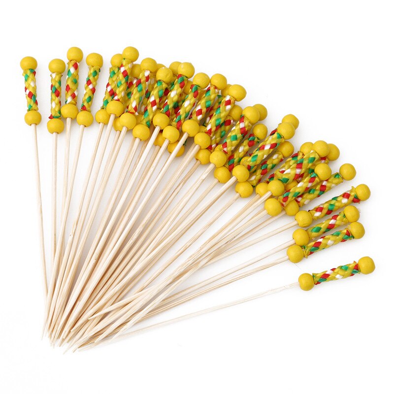 100 stk/pakke hjerte blomst bambus pick buffet cupcake frugt gaffel fest dessert salat pind cocktail spyd til bryllup indretning: Gule dobbeltperler