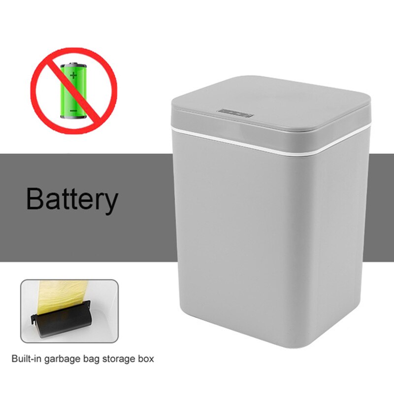 Smart Sensor Prullenbak Automatische Touchless Keuken Badkamer Vuilnisbak Waterdichte Brede Opening Afval Emmer Kantoor Papier Mand: Gray Battery / 16L