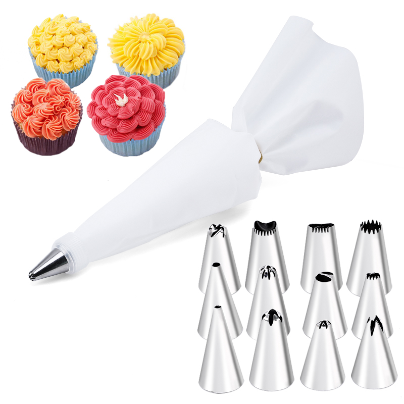 Juego de 6-24 Uds. De bolsa de repostería y boquilla para pastel de acero inoxidable, accesorios de cocina para decorar panadería, equipo de confitería: Rojo