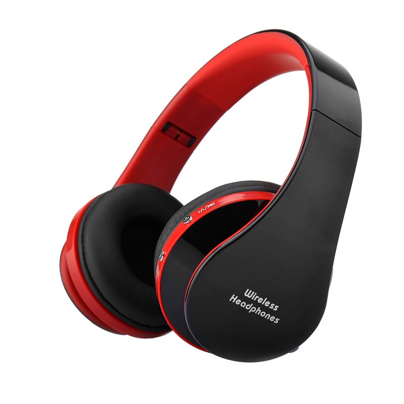 Headfone Casque Audio Bluetooth Headset Big Earphone Cordless Wireless Headphone for Computer PC Head Phone iPhone With Mic Aptx: Red