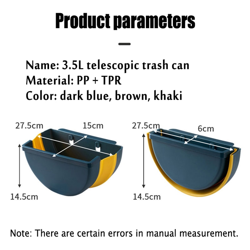 Waste Bin Hanging Trash Can Bin Cabinet Door Toilet Waste Storage Wall Mounted Folding Bathroom Cute Home Baskets Cleaning Tool