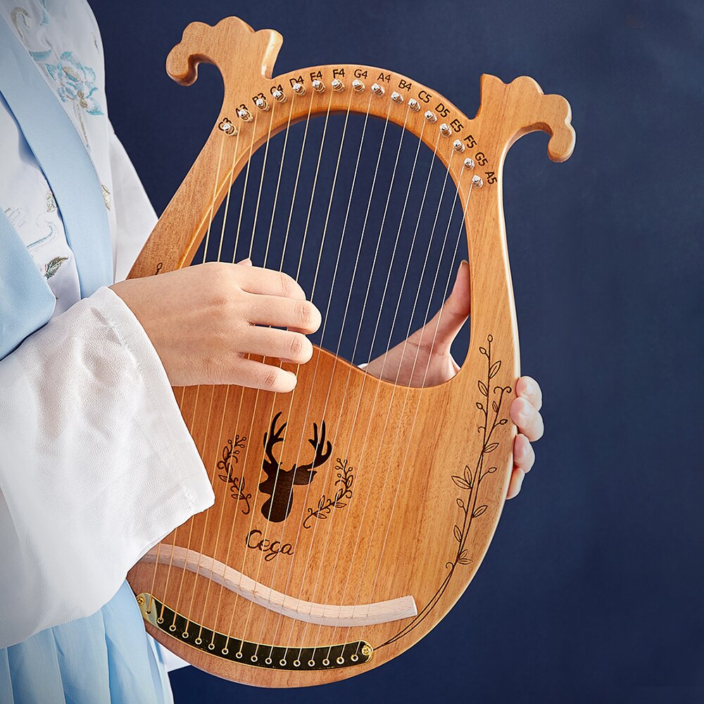 ARPA de Lira de 16 cuerdas, instrumento Musical de madera de caoba, Musicales con llave de afinación, Plectrum, Manual en inglés
