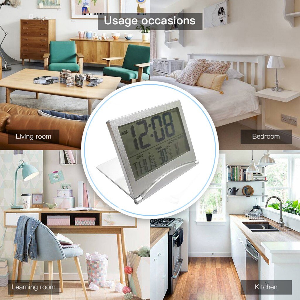 Digitale Lcd Weerstation Vouwen Datum Desktop Temperatuur Reizen Wekker Klok Met Thermometer Horloge Numérique