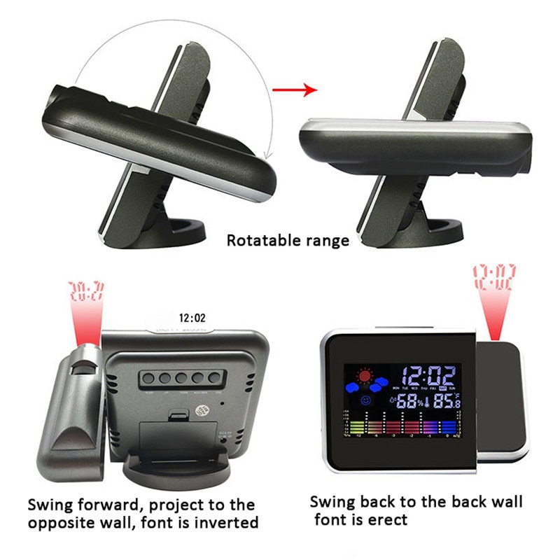 Tijd Projectie Digitale Wekker Led Display Snooze Wandklok Met Weerstation Thermometer Datum Display Usb Charger