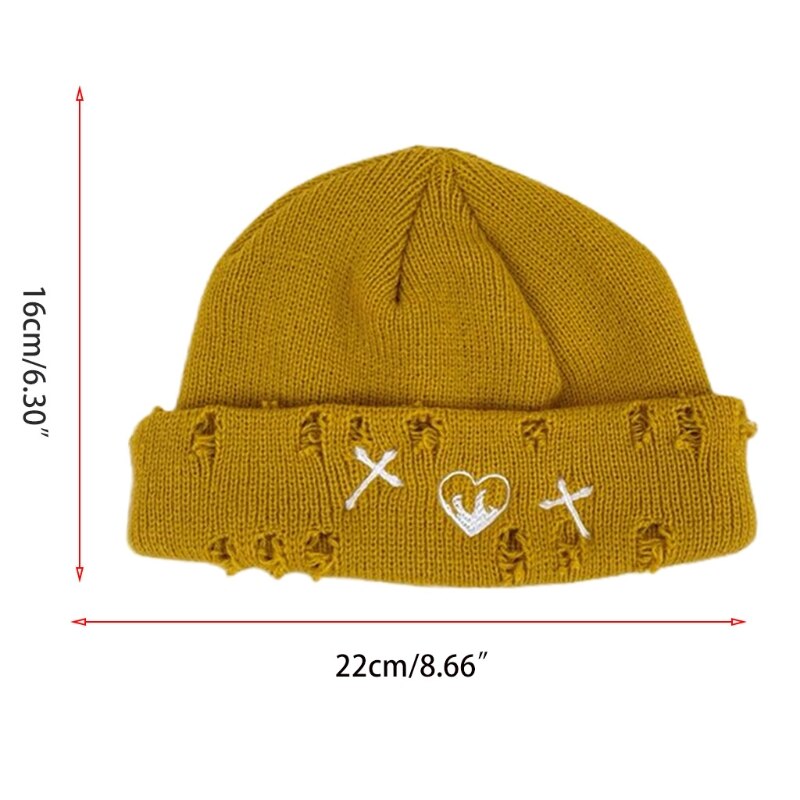Gorro de lana de punto Flexible con agujeros rotos, cálido, diario, invierno salvaje