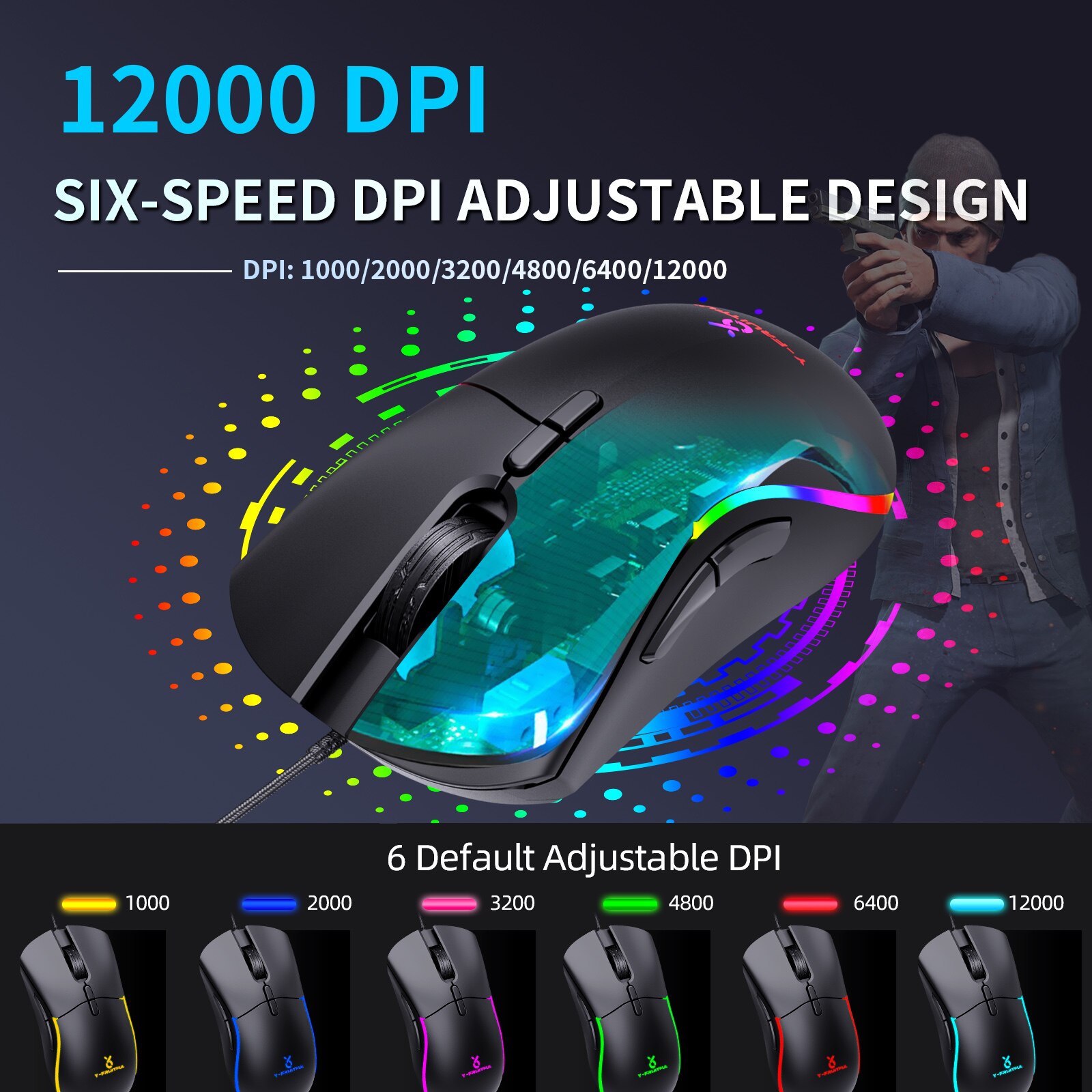 Wired Gaming Mouse RGB Computer mice Gaming Gamer Ergonomic Mouse 6 Button 12000DPI Replaceable housing Silent Game Mice For PC