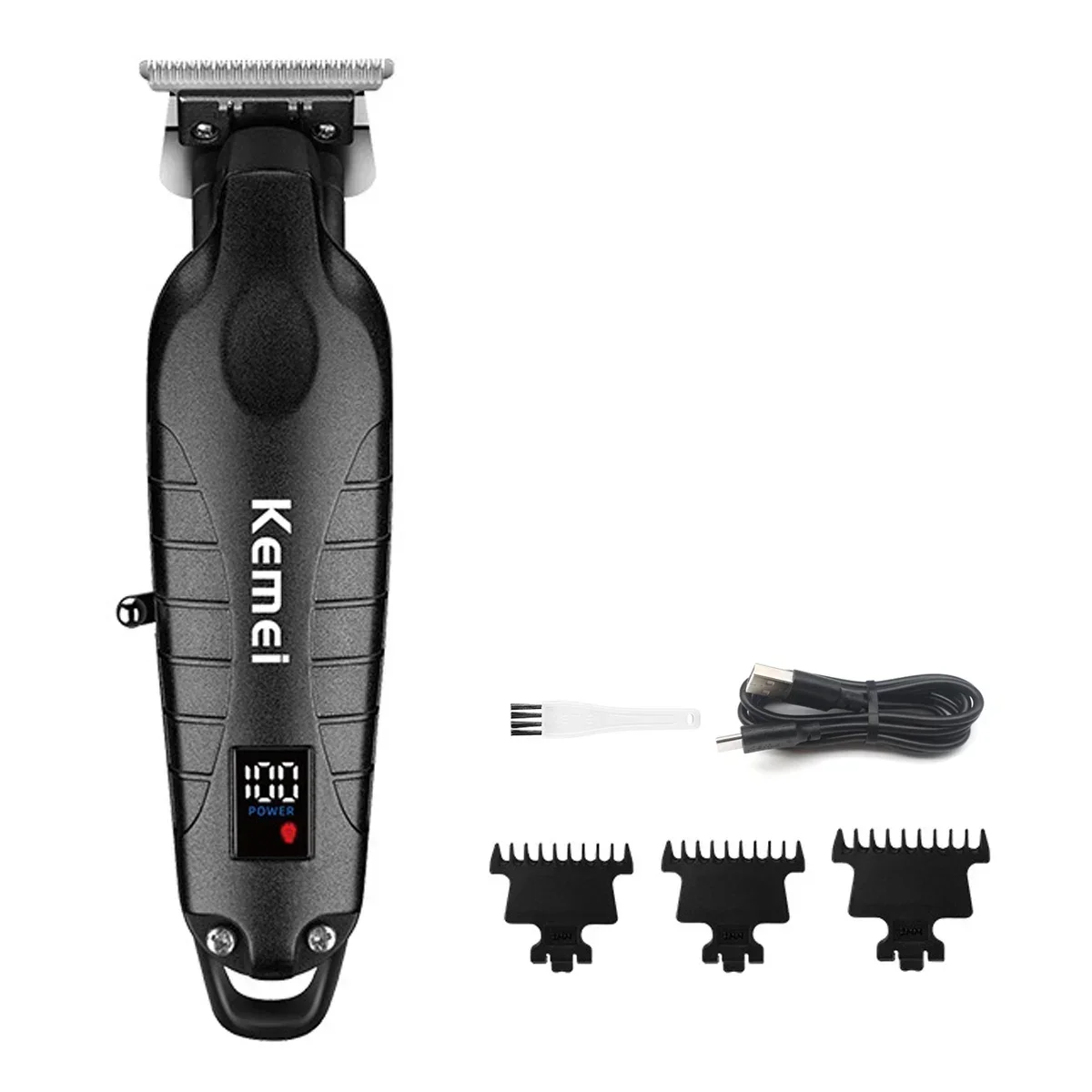 Kemei KM-2293 Full Metal Trimmer for Men Zero Gapped Finishing Machine DLC T-Blade Hair Trimmer Machine LED Haircut: black