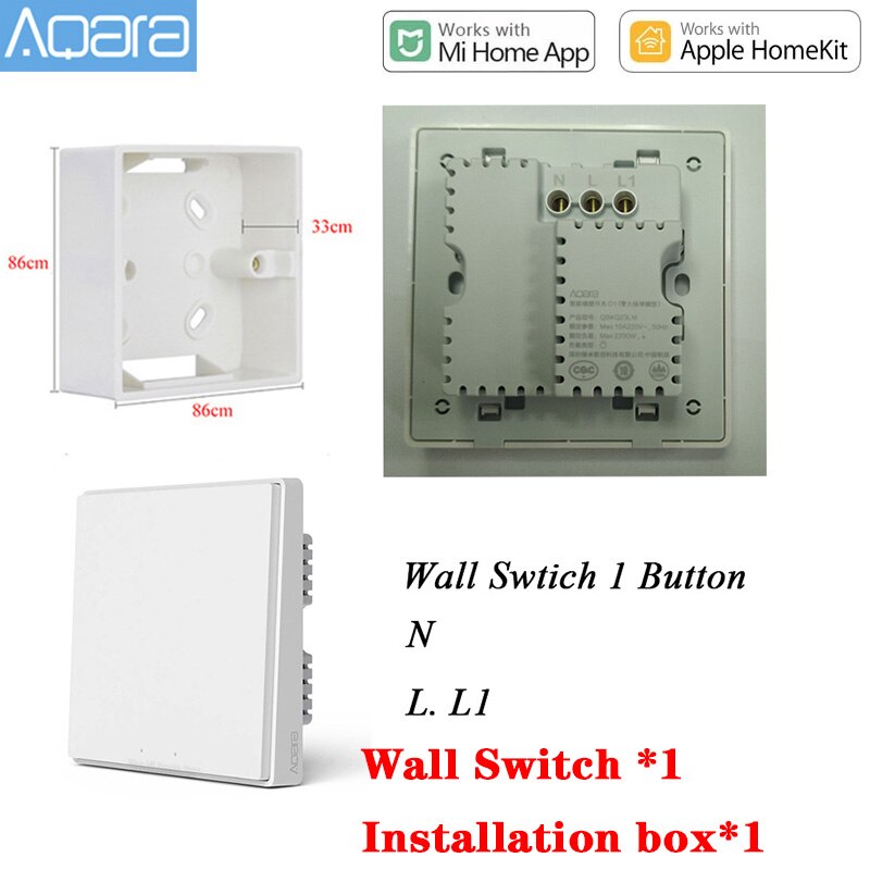 Aqara-Interruptor de pared inteligente D1, interruptor inalámbrico de un solo cable de fuego, cero fuego, ZigBee, Control de luz inteligente para Mihome: D1 Neutral line 1key