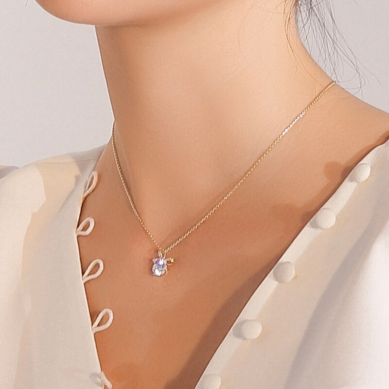 Fijne Strik Hanger Ketting Inlay Shiny Ronde Zirkoon Mode Esthetische Sieraden Voor Vrouwen Bruiloft Verjaardag