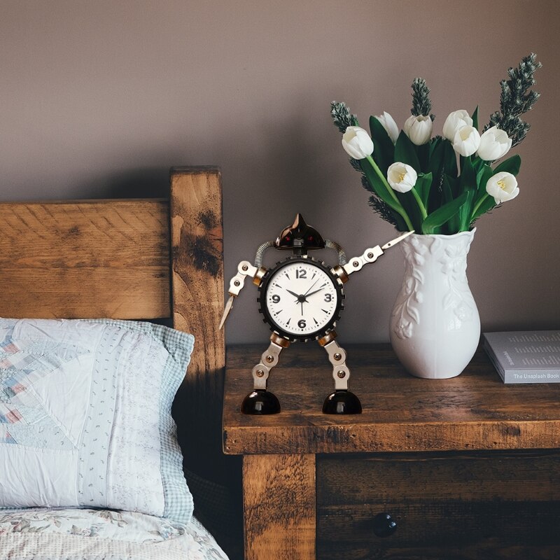 Gear Robot Desktop Alarm Clock Student Table Timing Equipment Digital Room Home Bedroom Decorations