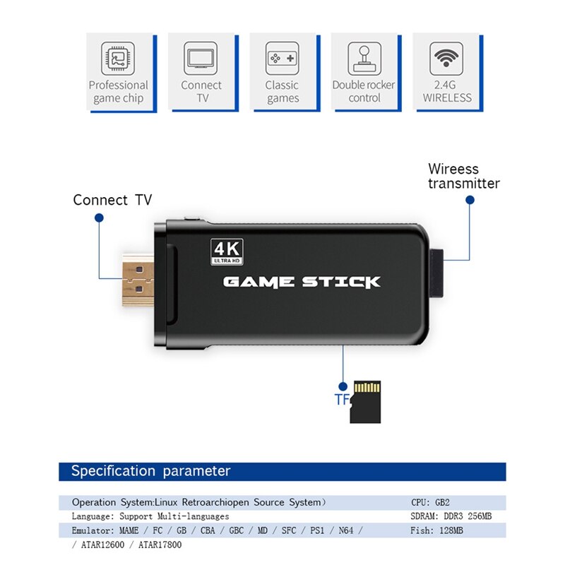 Consola de videojuegos 4K HDMI 2,4G consola de juegos nostálgica HD doble inalámbrica compatibilidad con salida de TV