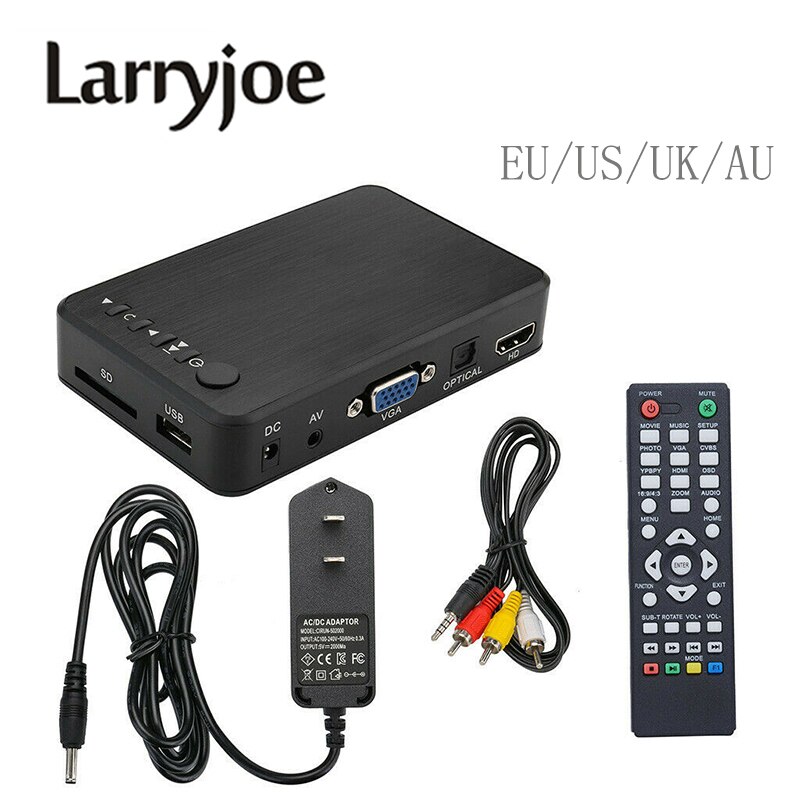 Larryjoe Mini 1080P Full HD HDMI Multimedia Speler Kits Professionele USB Externe HDD Media Player Met 3 Uitgangen HDMI /VGA/AV: US
