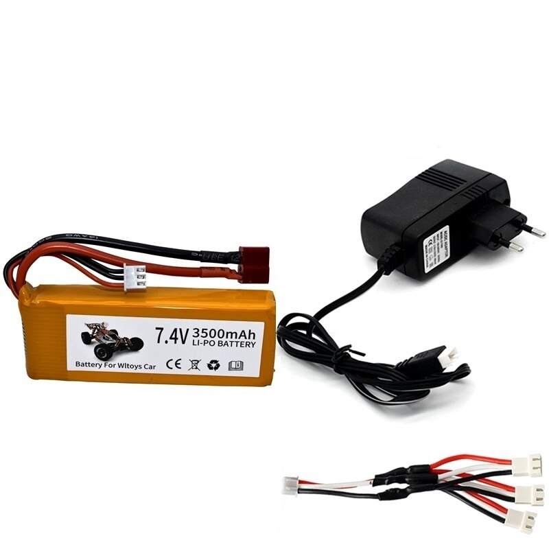 Ensembles de chargeur de batterie Lipo 7,4 V 3500 mAh pour Wltoys 144001 124016 124017 144002 Batterie de voiture 2s 7.4v pour voiture Wltoys 12428 12423 RC: Orange