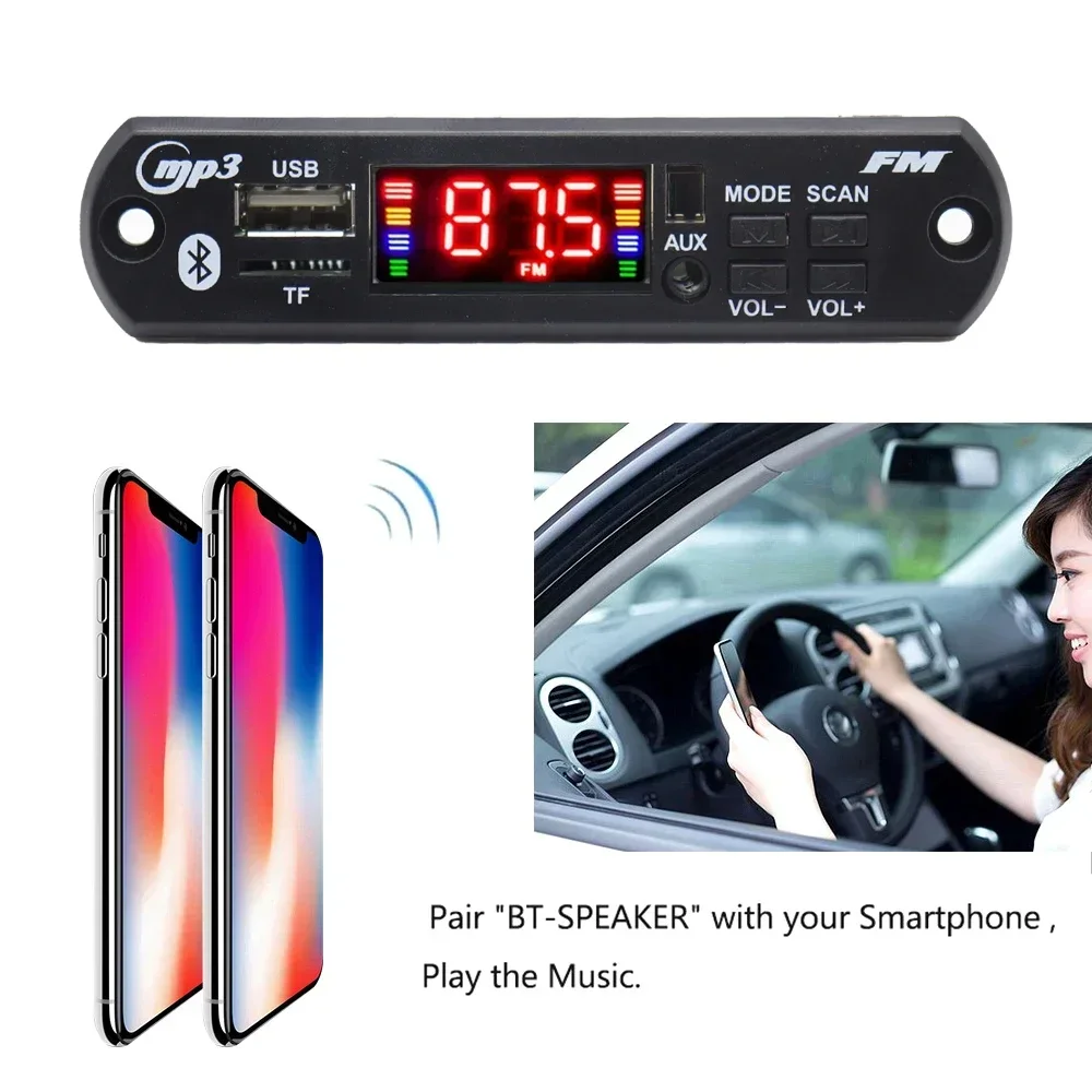 Placa decodificadora de mp3 bluetooth 5.0, 80w 50w, amplificador, reprodutor de áudio, 12v, diy, reprodutor de mp3, carro, módulo de rádio fm, tf, usb, microfone, gravação de chamada