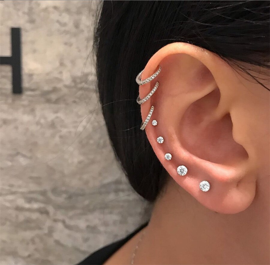 Luruixu 8 stk / sæt krystal brusk øreringe sæt til kvinder lille piercing smykker rund ørering stud bryllup smykker