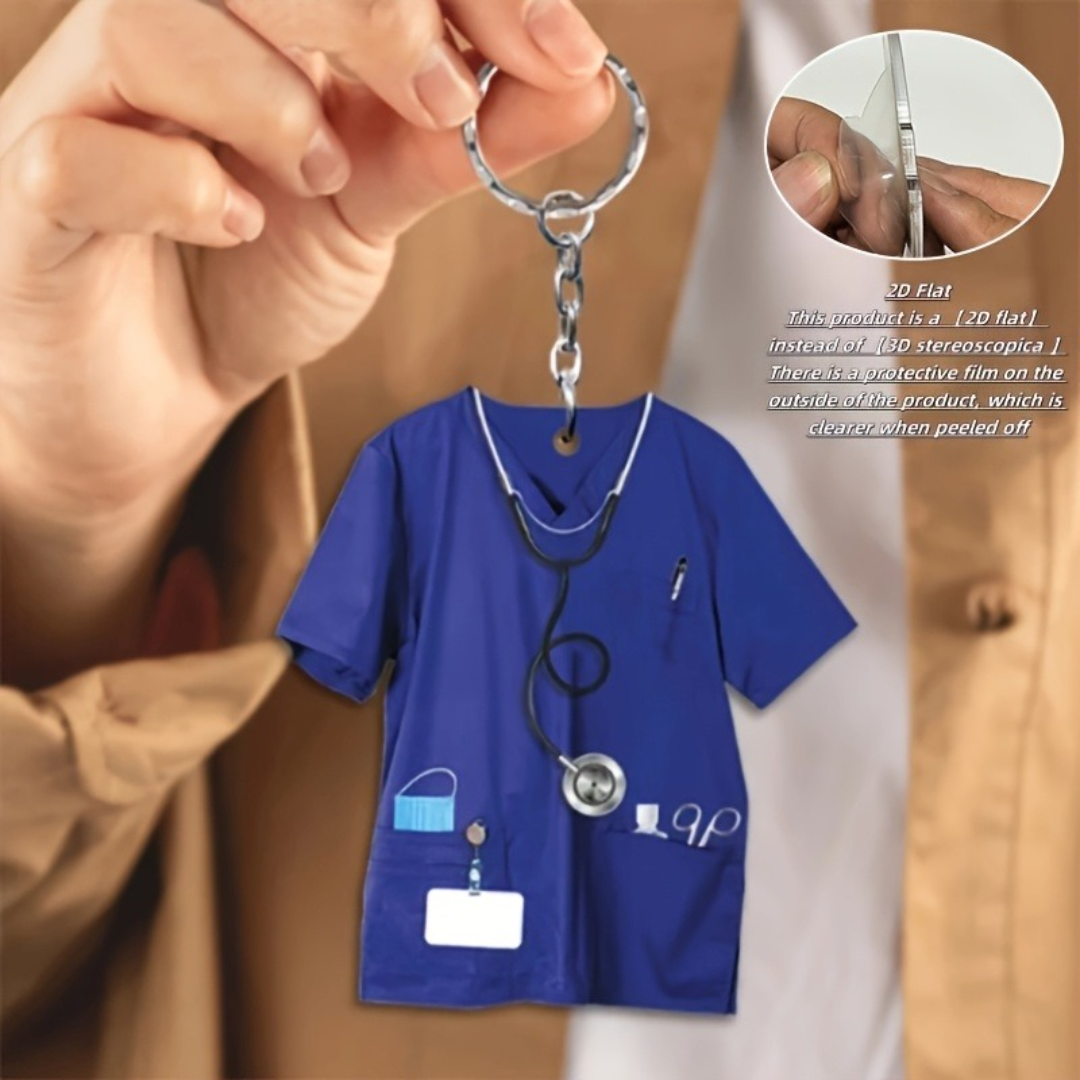 Sygeplejerskeuniform nøglering vedhæng, sygeplejersketøj 2d flade akryl ornament charms, hængende dekoration til bil, taske, festlig, fest