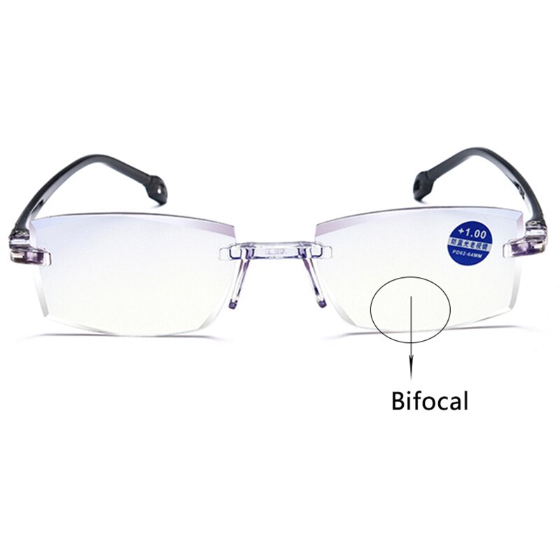 Onbreekbaar Randloze Snijden Bifocale Leesbril Unisex Ver Buurt Anti Blauw Licht Verziend Glazen Ultralight Brillen: +350 / Bifocal
