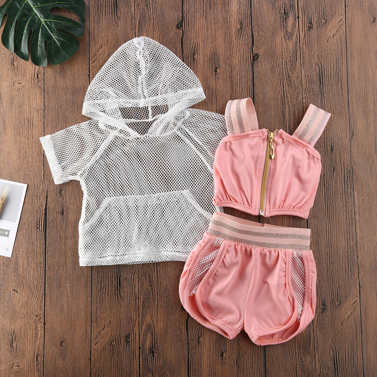 Pige sportstøj sommer børn baby piger mesh hættetrøjer strop camis shorts 3 stk outfits træningsdragt 1-5y