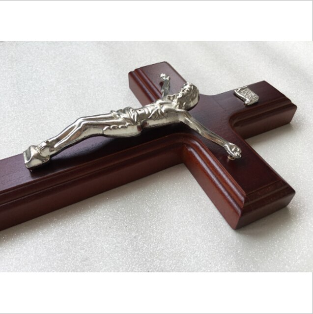 Jésus en alliage de Zinc 32cm, croix en hêtre naturel, or, argent, bronze, suspendus au mur: 02