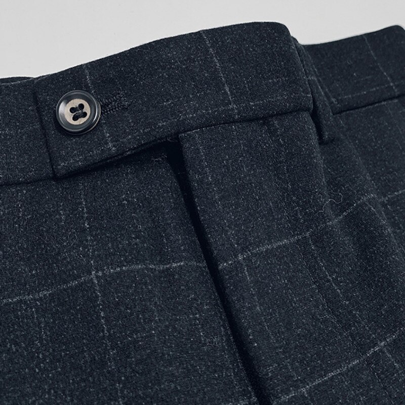 Pantalones clásicos de tela escocesa para hombre, pantalones ajustados de vestir de lana, pantalones de para oficina, pantalones de boda Social, pantalones de hombre Classique