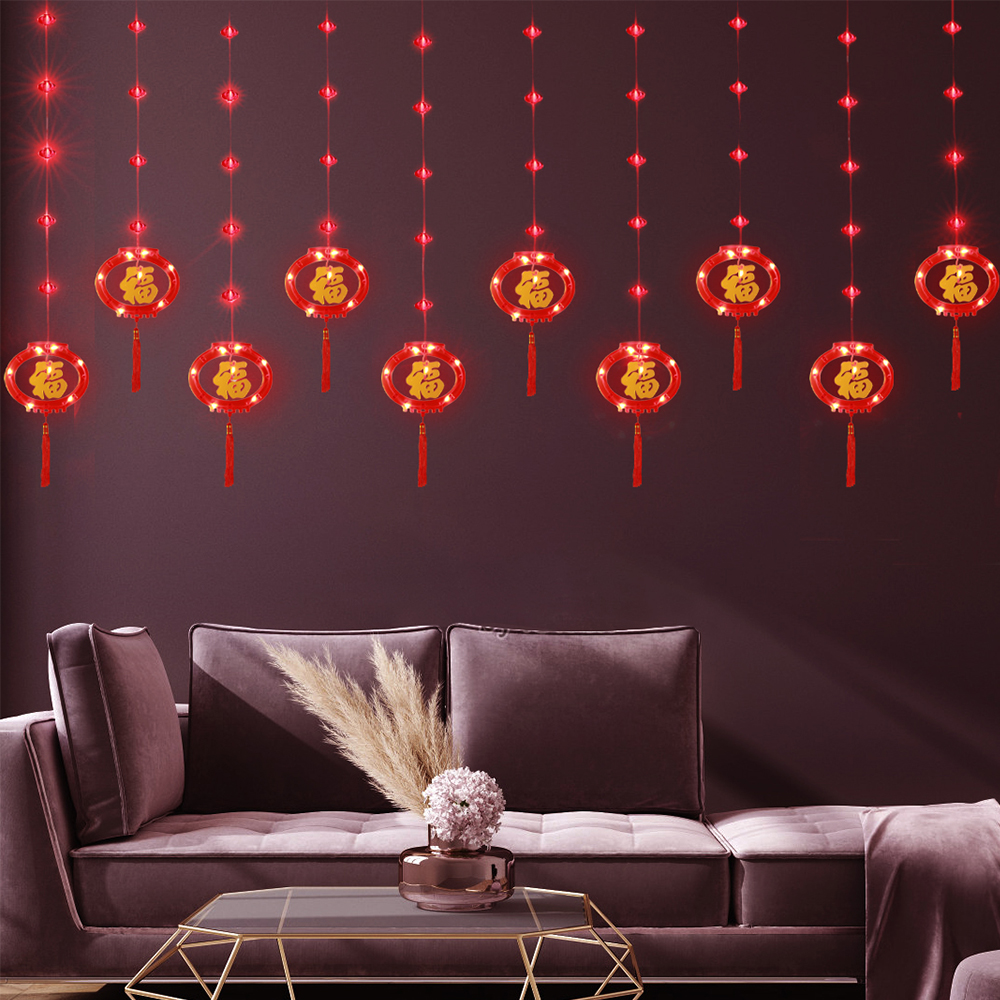 LED Rode Hangende Lantaarns Lichtslingers Chinees Nieuwjaar Gordijn Licht Plastic Chinees Nieuwjaar Rode Lantaarn Licht IP54 8-modus