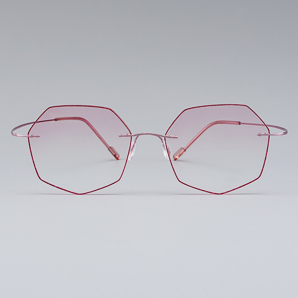 Gmei Optical Ultra-light Pink Titanium Alloy Women's Rimless Glasses Frame With Gradient Pink Tint Plano Lenses T80892