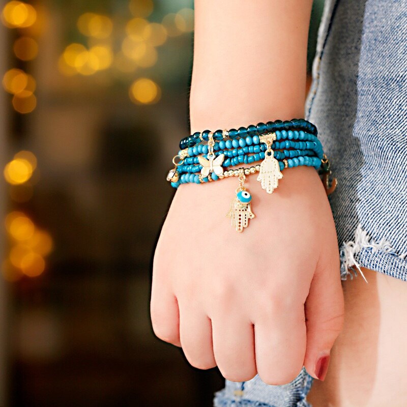 Boho Zomer Stenen Kralen Charmes Boze Oog Armband Pulseras Mujer Ster Hand Hanger Armbanden & Bangles Set Voor Vrouwen