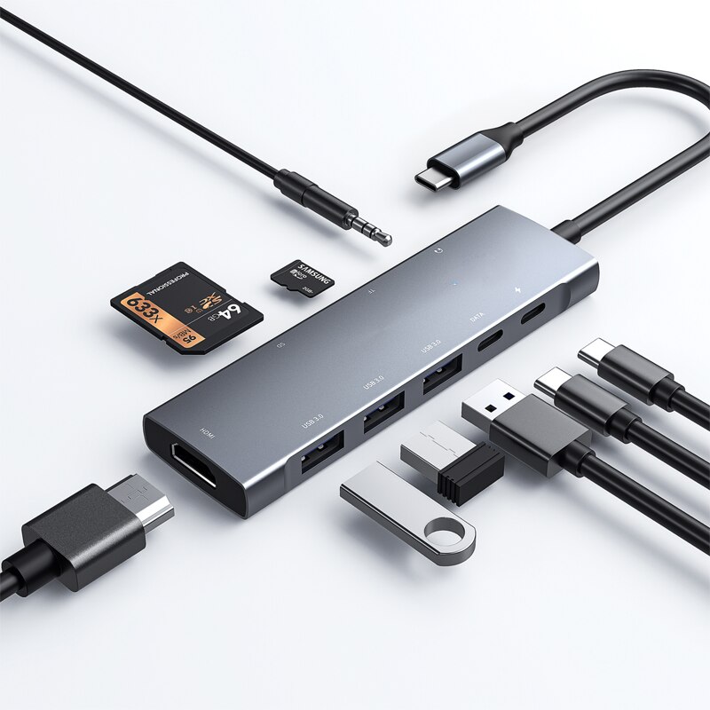 9 portów 9 w 1 typ C Usb C Hub HDMI Jack 3.5 wieloportowy Adapter do tabletu MacBook Pro Huawei Xiaomi Dell Samsung Dell Lenovo: Default Title