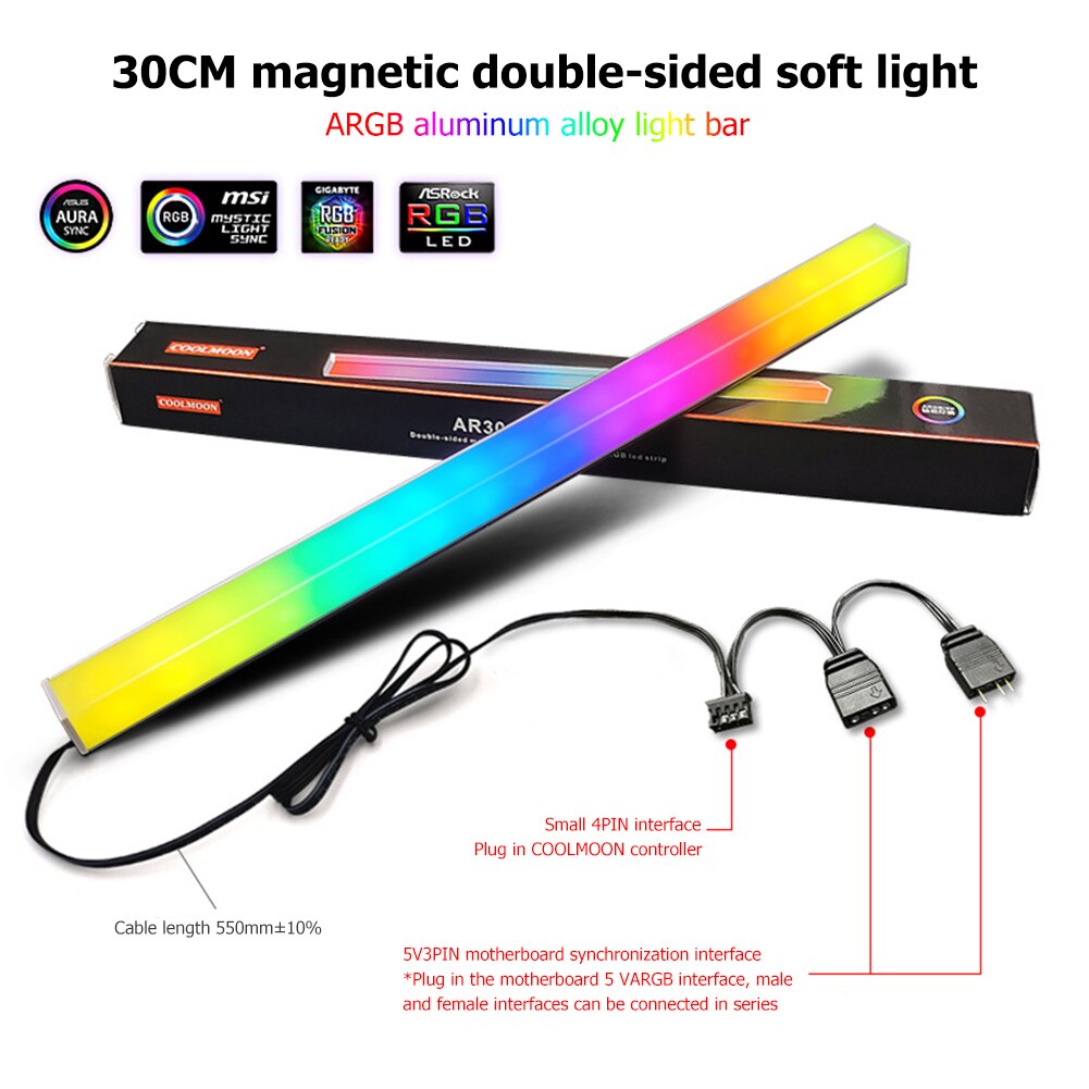 COOLMOON PC Case Light Strip 5V 3Pin Small 4Pin Magnetic Atmosphere Lamp RGB LED for Computer Chassis: green