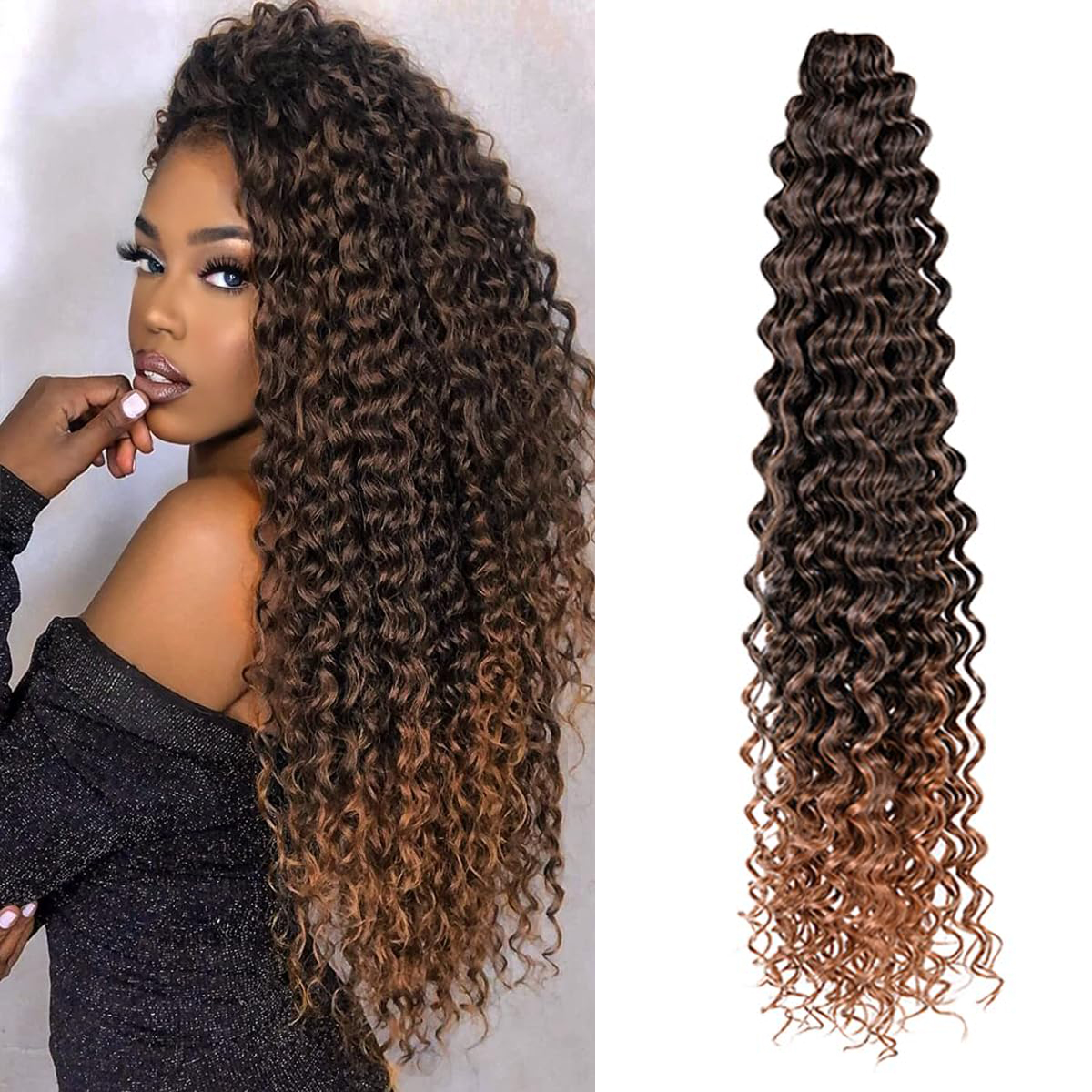 Diep golfhaar Watergolf Twist Gehaakt haar Synthetische gehaakte vlechten Ombre Blonde Afro-krullen Diepe golfvlechthaarverlenging: T27/30/4 / 22 inch