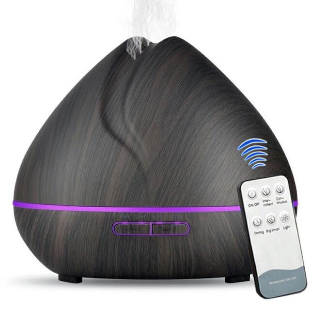 550ML Aroma Essential Oil Diffuser Ultrasonic Aromatherapy Air Humidifier With APP Remote Control Aroma Diffuser LED Lights: Dark Wood Grain / UK