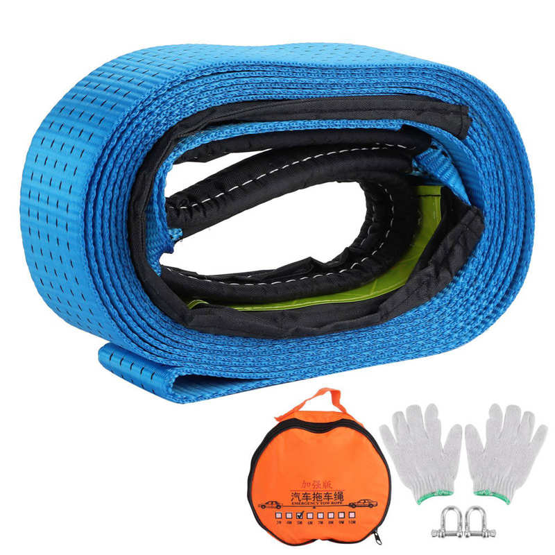 tow strap Car tools 5m/16.4ft Recovery Tow Strap Kit 8Tons Break Strength Winch Tie Down Rope Winch Rings Set with Storage