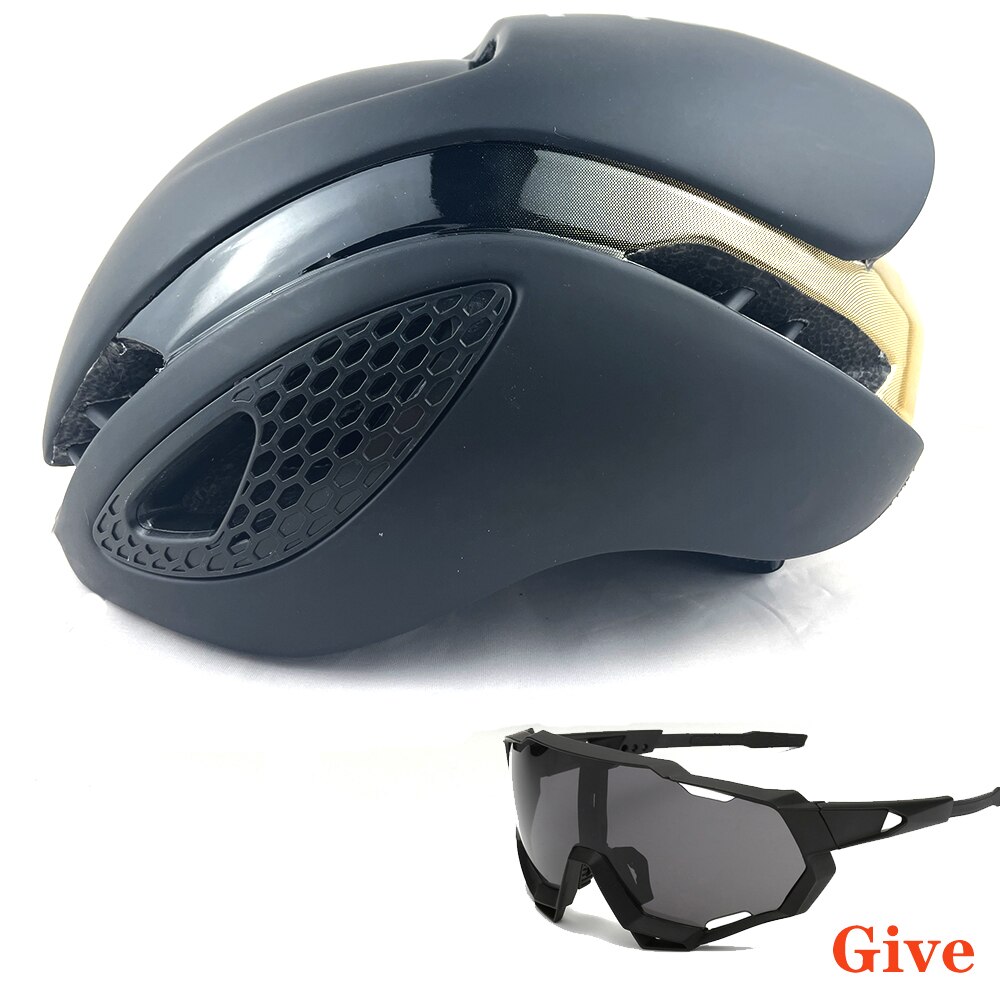 Unisex Aero Bicycle Helmet Air Integrally Road Bike Helment Mens Time-Trial Women Mountain Bike Safety Caps Riding Hats 54-60cm: black gold