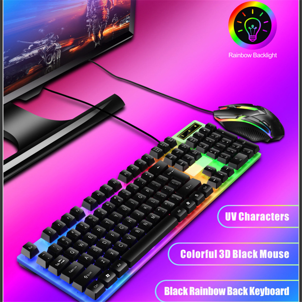 Verkabelt 104 Tasten Tastatur und Maus Set Business Office Gaming bunte Beleuchtung ergonomische Tastatur Maus für Laptop-PC-Zubehör