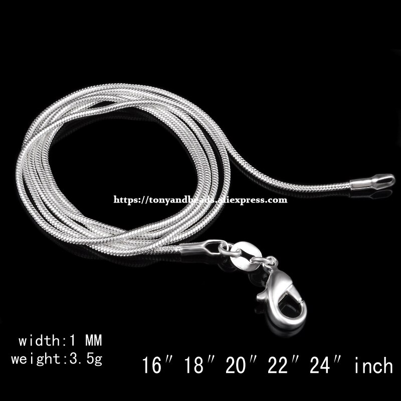 (10 Stuks = 1 Lot 1 Mm Verzilverd Karabijnsluiting Snake Chain 16 18 20 22 24 Inch Pick Maat Voor Sieraden