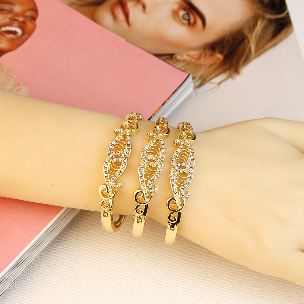 Sunspicems 3 stk guld armringe sæt rhinsten dame side åbne manchet armbånd marokko kaftan smykker arabisk bryllup børn