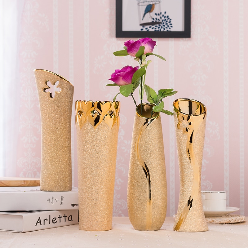 Luksus europa guldbelagt keramisk vase boligindretning porcelæn dekorativ blomstervase til bryllupsdekoration