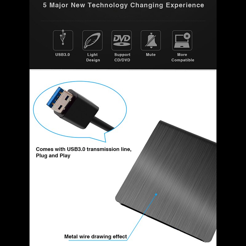 Carcasa de DVD externa para portátil, caja de CD-ROM de 12,7 Mm sin unidad óptica, USB3.0 SATA
