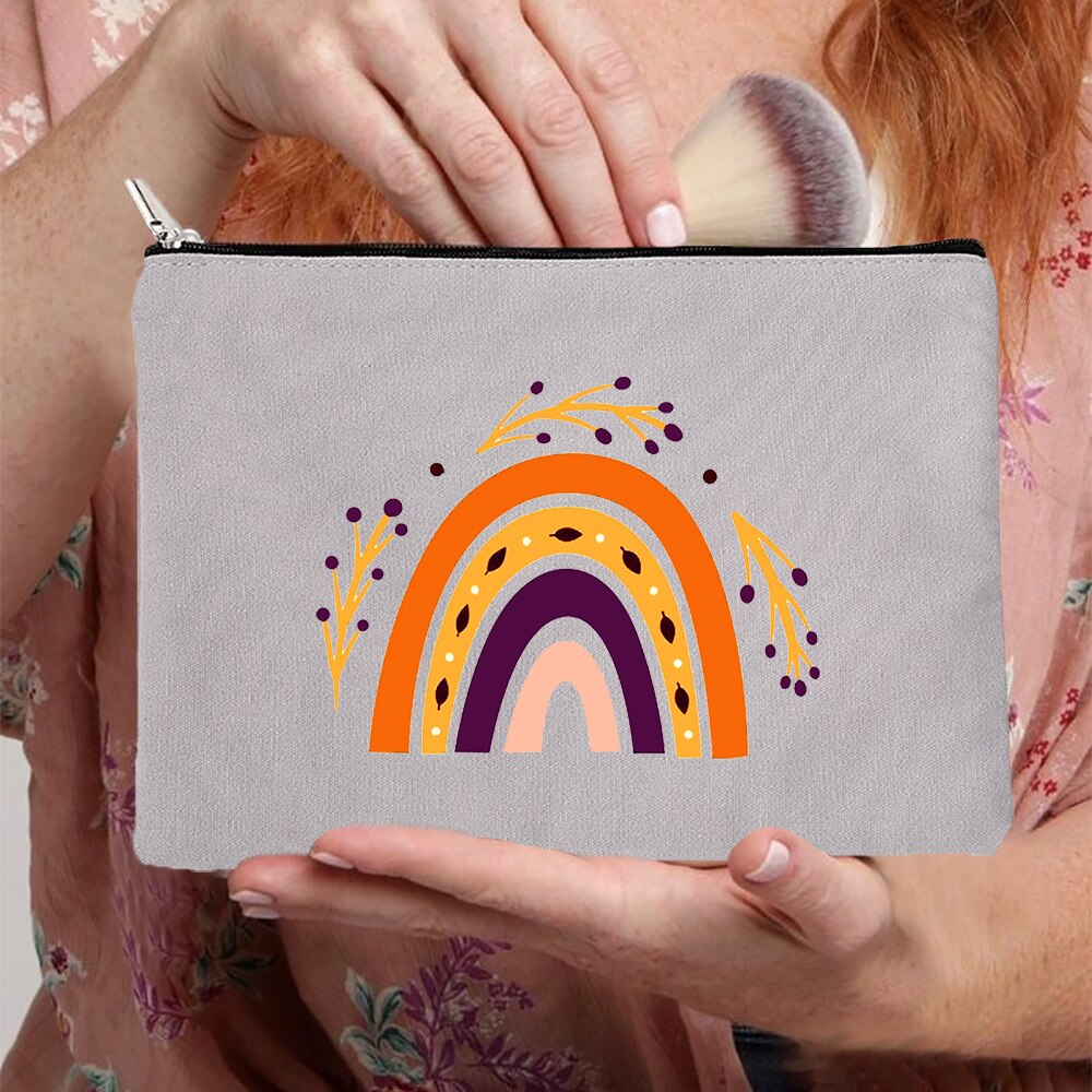Rainbow kobiety płótno szare kosmetyczki torby moda Zipper torebeczka na kosmetyki podróż torebka na imprezę Organizer biżuterii kobiece prezenty