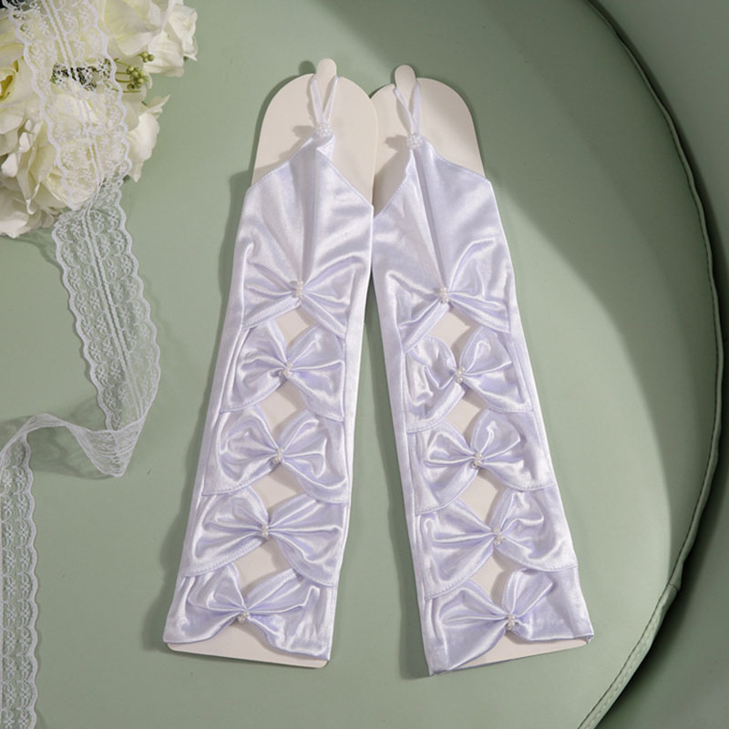 Gants de mariage longs en Satin vert pour mariée, longueur coude, pour Femme, pour soirée, danse, ST020: WHITE