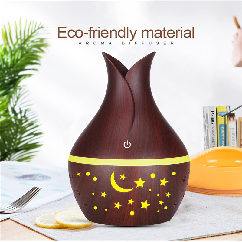 USB Wood Grain Essential Oil Diffuser 330ml Ultrasonic Humidifier Household Aroma Diffuser Aromatherapy Mist Maker with Light