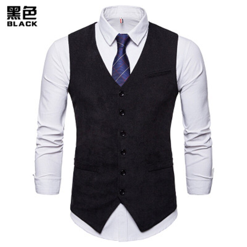 Herre kordfløyel dress vest herre foramal luke kjole vester vest menn gilet business bryllup smoking vest: Svart / L
