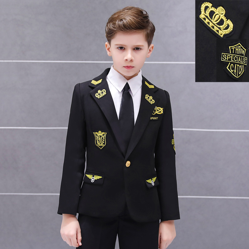 Set di tute da capitano per bambini Set di spettacoli teatrali per ragazzi in stile britannico Costume da passerella con corona nera Set di vestiti per bambini