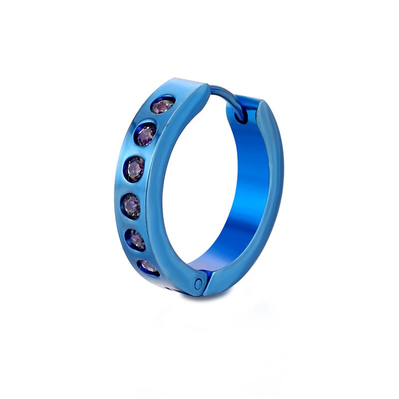 Orecchini a cerchio in cristallo traforato orecchini in acciaio inossidabile tondo blu zircone per donna uomo dichiarazione di gioielli con strass: D-7-2   1 pezzo