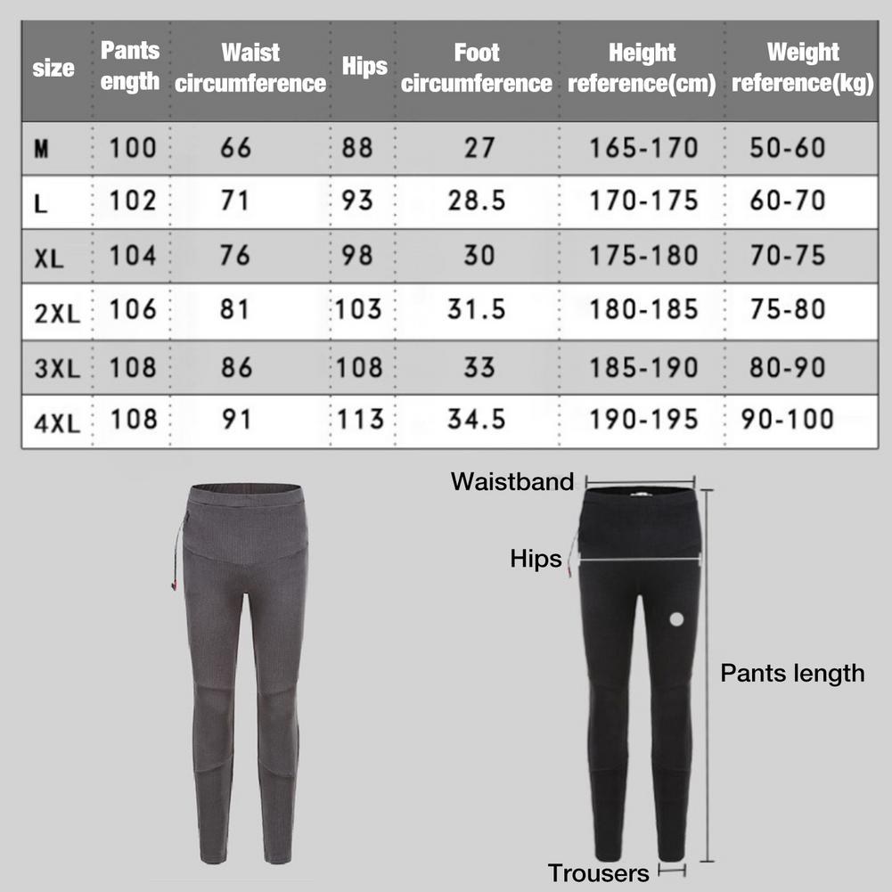 Pantalons chauffants USB, 3 vitesses de température, 4 zones chauffantes, rechargeables, élastiques, lavables, pour le ski, collection hiver M-3XL