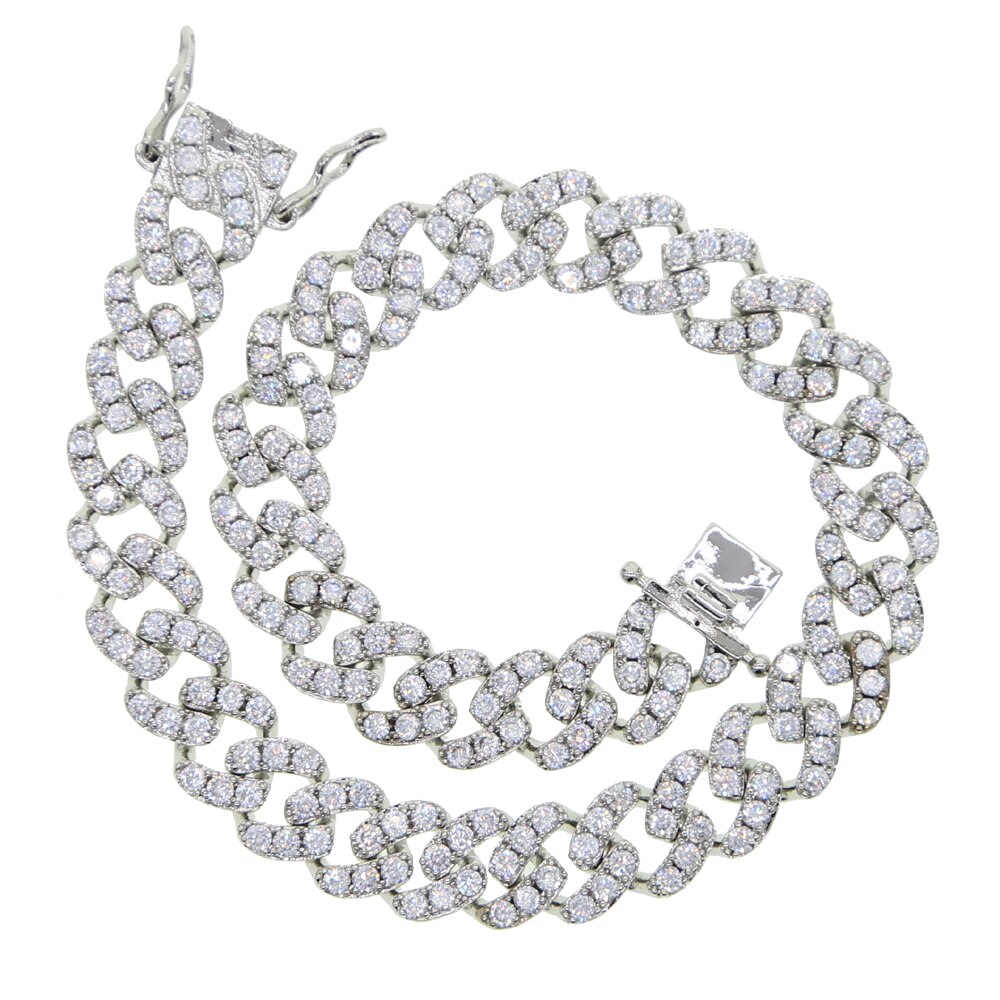 Hip Hop Zomer Strand Stijlen Iced Out Cubaanse Ketting Bling Wit Roze 5A Cz Verharde Enkelbandje Vrouwen Charm Wedding partij Sieraden: silver25cm