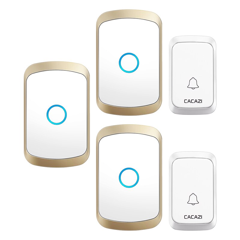 Cacazi Draadloze Deurbel Dc Batterij-Operated Waterdichte 36 Chimes 5 Volume 300M Range Home Security Draadloze Deur Call ring Bell: gold 2x3
