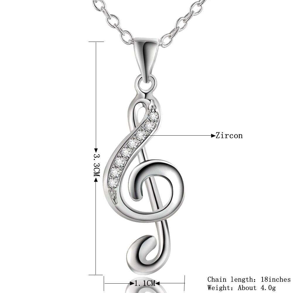 AGLOVER AAA Zircon 18 Inches 925 Sterling Silver Music Note Pendant Necklace For Women Charm Jewelry Party Birthday