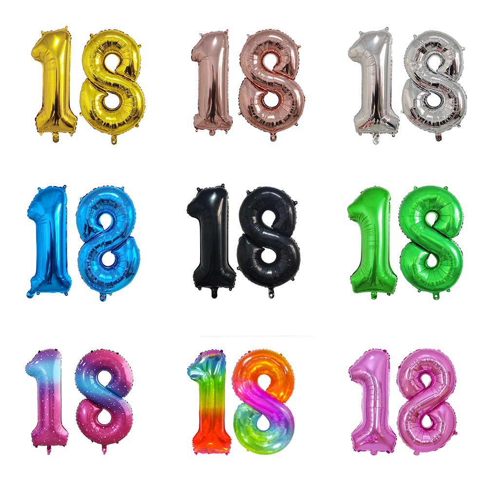 32 pulgadas Número grande dígitos oro negro plata verde rojo azul adulto 18 cumpleaños decoraciones globos suministros para de aniversario